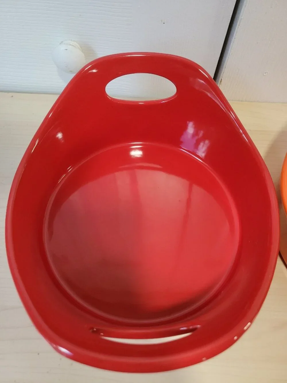 Set of 2 RACHAEL RAY Red Orange Stoneware Bubble & Brown Oval Baking Dishes EUC